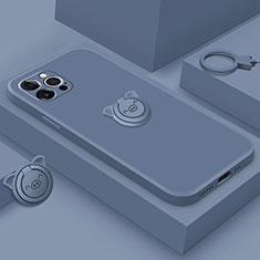 Custodia Silicone Ultra Sottile Morbida Cover con Magnetico Anello Supporto A07 per Apple iPhone 13 Pro Blu