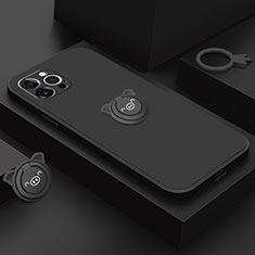 Custodia Silicone Ultra Sottile Morbida Cover con Magnetico Anello Supporto A07 per Apple iPhone 13 Pro Nero