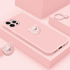 Custodia Silicone Ultra Sottile Morbida Cover con Magnetico Anello Supporto A07 per Apple iPhone 13 Pro Oro Rosa