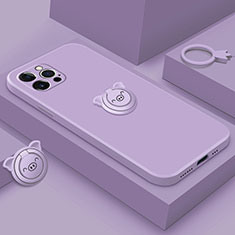 Custodia Silicone Ultra Sottile Morbida Cover con Magnetico Anello Supporto A07 per Apple iPhone 13 Pro Viola