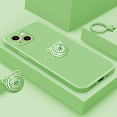 Custodia Silicone Ultra Sottile Morbida Cover con Magnetico Anello Supporto A07 per Apple iPhone 14 Verde