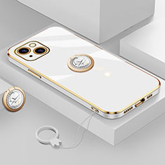 Custodia Silicone Ultra Sottile Morbida Cover con Magnetico Anello Supporto A08 per Apple iPhone 13 Bianco