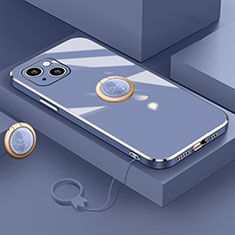 Custodia Silicone Ultra Sottile Morbida Cover con Magnetico Anello Supporto A08 per Apple iPhone 13 Blu