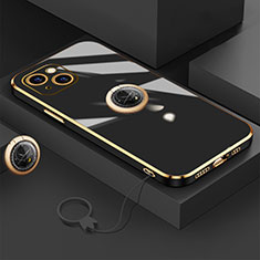 Custodia Silicone Ultra Sottile Morbida Cover con Magnetico Anello Supporto A08 per Apple iPhone 13 Mini Nero