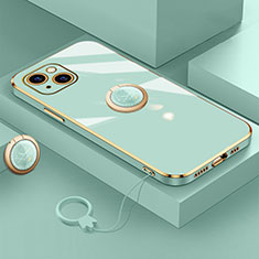 Custodia Silicone Ultra Sottile Morbida Cover con Magnetico Anello Supporto A08 per Apple iPhone 13 Mini Verde