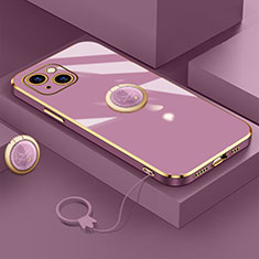 Custodia Silicone Ultra Sottile Morbida Cover con Magnetico Anello Supporto A08 per Apple iPhone 13 Mini Viola