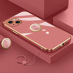 Custodia Silicone Ultra Sottile Morbida Cover con Magnetico Anello Supporto A08 per Apple iPhone 13 Rosso
