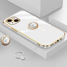 Custodia Silicone Ultra Sottile Morbida Cover con Magnetico Anello Supporto A08 per Apple iPhone 14 Plus Bianco