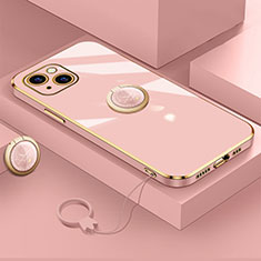 Custodia Silicone Ultra Sottile Morbida Cover con Magnetico Anello Supporto A08 per Apple iPhone 14 Plus Oro Rosa