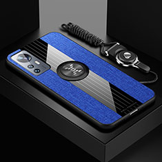 Custodia Silicone Ultra Sottile Morbida Cover con Magnetico Anello Supporto A08 per Xiaomi Mi 12 5G Blu