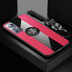 Custodia Silicone Ultra Sottile Morbida Cover con Magnetico Anello Supporto A08 per Xiaomi Mi 12 5G Rosso