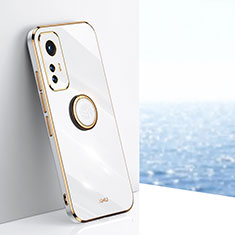 Custodia Silicone Ultra Sottile Morbida Cover con Magnetico Anello Supporto A10 per Xiaomi Mi 12 5G Bianco