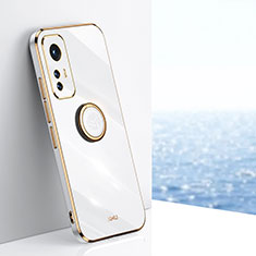 Custodia Silicone Ultra Sottile Morbida Cover con Magnetico Anello Supporto A10 per Xiaomi Mi 12X 5G Bianco