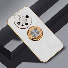 Custodia Silicone Ultra Sottile Morbida Cover con Magnetico Anello Supporto AN1 per Huawei Mate 60 Pro Bianco