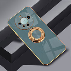 Custodia Silicone Ultra Sottile Morbida Cover con Magnetico Anello Supporto AN1 per Huawei Mate 60 Pro Grigio Lavanda
