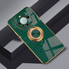 Custodia Silicone Ultra Sottile Morbida Cover con Magnetico Anello Supporto AN1 per Huawei Mate 60 Pro+ Plus Verde