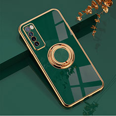 Custodia Silicone Ultra Sottile Morbida Cover con Magnetico Anello Supporto AN1 per Huawei Nova 7 5G Verde