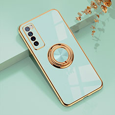 Custodia Silicone Ultra Sottile Morbida Cover con Magnetico Anello Supporto AN1 per Huawei Nova 7 5G Verde Pastello
