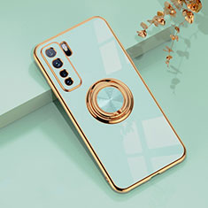Custodia Silicone Ultra Sottile Morbida Cover con Magnetico Anello Supporto AN1 per Huawei P40 Lite 5G Verde Pastello