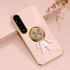 Custodia Silicone Ultra Sottile Morbida Cover con Magnetico Anello Supporto AN1 per Sony Xperia 1 V Oro Rosa