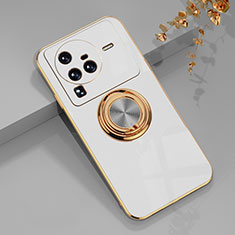 Custodia Silicone Ultra Sottile Morbida Cover con Magnetico Anello Supporto AN1 per Vivo X80 Pro 5G Bianco