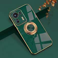 Custodia Silicone Ultra Sottile Morbida Cover con Magnetico Anello Supporto AN1 per Xiaomi Mi Mix 4 5G Verde