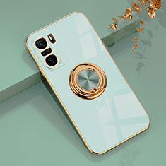 Custodia Silicone Ultra Sottile Morbida Cover con Magnetico Anello Supporto AN1 per Xiaomi Poco F3 5G Verde Pastello