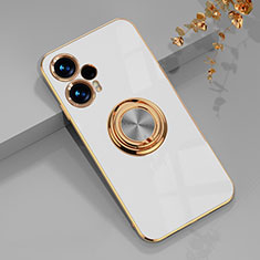 Custodia Silicone Ultra Sottile Morbida Cover con Magnetico Anello Supporto AN1 per Xiaomi Poco F5 5G Bianco