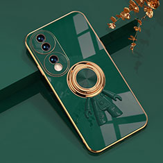 Custodia Silicone Ultra Sottile Morbida Cover con Magnetico Anello Supporto AN2 per Huawei Honor 70 5G Verde