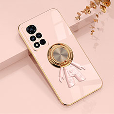 Custodia Silicone Ultra Sottile Morbida Cover con Magnetico Anello Supporto AN2 per Huawei Honor V40 5G Oro Rosa