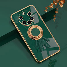 Custodia Silicone Ultra Sottile Morbida Cover con Magnetico Anello Supporto AN2 per Huawei Mate 40 Pro+ Plus Verde