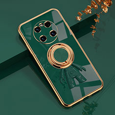Custodia Silicone Ultra Sottile Morbida Cover con Magnetico Anello Supporto AN2 per Huawei Mate 40 Verde