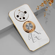 Custodia Silicone Ultra Sottile Morbida Cover con Magnetico Anello Supporto AN2 per Huawei Mate 60 Bianco