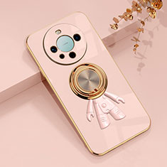 Custodia Silicone Ultra Sottile Morbida Cover con Magnetico Anello Supporto AN2 per Huawei Mate 60 Oro Rosa