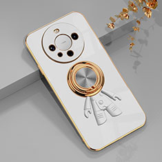 Custodia Silicone Ultra Sottile Morbida Cover con Magnetico Anello Supporto AN2 per Huawei Mate 60 Pro Bianco