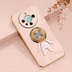 Custodia Silicone Ultra Sottile Morbida Cover con Magnetico Anello Supporto AN2 per Huawei Mate 60 Pro Oro Rosa