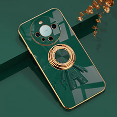 Custodia Silicone Ultra Sottile Morbida Cover con Magnetico Anello Supporto AN2 per Huawei Mate 60 Pro Verde