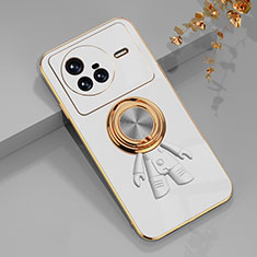 Custodia Silicone Ultra Sottile Morbida Cover con Magnetico Anello Supporto AN2 per Vivo X80 5G Bianco