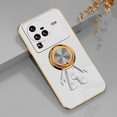 Custodia Silicone Ultra Sottile Morbida Cover con Magnetico Anello Supporto AN2 per Vivo X80 Pro 5G Bianco