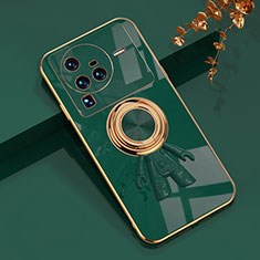 Custodia Silicone Ultra Sottile Morbida Cover con Magnetico Anello Supporto AN2 per Vivo X80 Pro 5G Verde