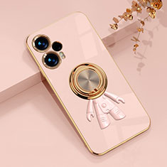 Custodia Silicone Ultra Sottile Morbida Cover con Magnetico Anello Supporto AN2 per Xiaomi Poco F5 5G Oro Rosa