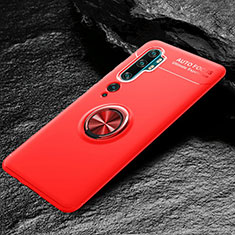 Custodia Silicone Ultra Sottile Morbida Cover con Magnetico Anello Supporto D01 per Xiaomi Mi Note 10 Pro Rosso