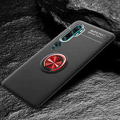 Custodia Silicone Ultra Sottile Morbida Cover con Magnetico Anello Supporto D01 per Xiaomi Mi Note 10 Pro Rosso e Nero