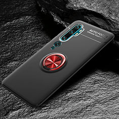 Custodia Silicone Ultra Sottile Morbida Cover con Magnetico Anello Supporto D01 per Xiaomi Mi Note 10 Rosso e Nero