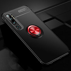 Custodia Silicone Ultra Sottile Morbida Cover con Magnetico Anello Supporto D02 per Xiaomi Mi Note 10 Pro Rosso e Nero