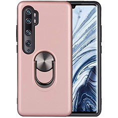 Custodia Silicone Ultra Sottile Morbida Cover con Magnetico Anello Supporto D04 per Xiaomi Mi Note 10 Pro Oro Rosa