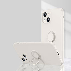Custodia Silicone Ultra Sottile Morbida Cover con Magnetico Anello Supporto G01 per Apple iPhone 13 Bianco