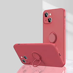 Custodia Silicone Ultra Sottile Morbida Cover con Magnetico Anello Supporto G01 per Apple iPhone 13 Mini Rosso