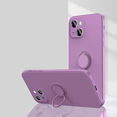 Custodia Silicone Ultra Sottile Morbida Cover con Magnetico Anello Supporto G01 per Apple iPhone 13 Mini Viola