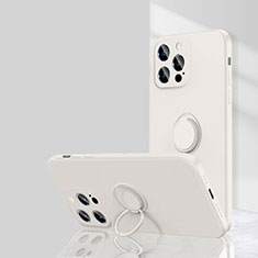 Custodia Silicone Ultra Sottile Morbida Cover con Magnetico Anello Supporto G01 per Apple iPhone 13 Pro Bianco